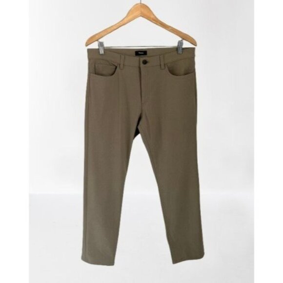 Theory Pants Men Sz 33x31 Raffi Neoteric Twill Pants 5 Pocket Stretch Bark Beige - Picture 1 of 9
